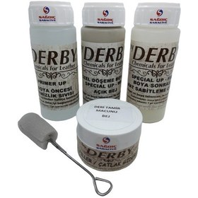 Resim Derby Açık Bej Oto Döşeme Boya Seti ve Deri Çatlak Giderici Macun 