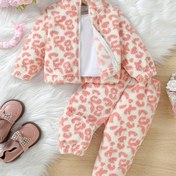 Resim Kızlar İçin Sonbahar ve Kış Mevsimi Renk Bloklu Yaka Uzun Kollu Üst ve Pantolon Rahat Takım, Dış Mekan Kullanımı İçin İdeal 