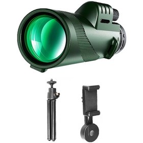 Resim Tenfowee 40x60 Yeşil Monoküler Teleskop - Gece Görüşlü, Tripod Ve Telefon Klipsi Dahil Yüksek Netlikte 