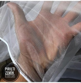 Resim Tül Perde Poly Pırıltı Desen Etek Kurşun 1. Sınıf Kumaş Krem 