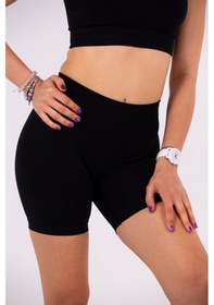 Resim Playsportswear Seamless Siyah Normal Bel Kısa Fitted Basic Sporcu Tayt SiYAH 