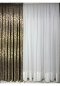 Resim Prizma Desen Antrasit Çizgili Altın Fon Perde 1/3 Sık Pile Bakır 