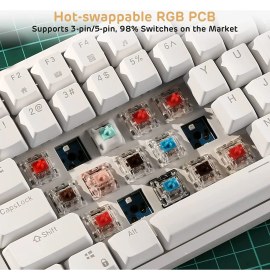 Resim Lidyahan Store Leaven K620 Type-C Kablolu Klavye LED Rgb 61 Tuşlu Rgb Mekanik Oyuncu Işıklı Klavye Ergonomik Tasarım Bilgisayar Pc Için Gaming Keyboard Beyaz Renk Kırmızı Switch 
