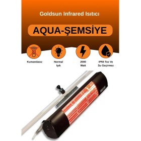 Resim Aqua 2000 Watt GSU20 Şemsiye Tip Kumandasız Suya Dayanıklı Elektrikli Infrared Isıtıcı-Siyah 