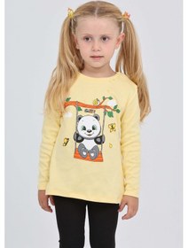 Resim Toontoy Kız Çocuk Sallanan Panda Baskılı Sweatshirt Açık Sarı 