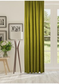 Resim Cheap's Home Petek Dokulu Kadife Dokuma Düz Dikiş Ekstrafor Büzgü Fon Perde Yağ Yeşili 