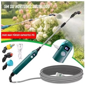 Resim Shopytech 2400 Mah Şarjlı Sulama Tabancası 3 Başlık Teleskopik Çubuk 5 M Emiş Hortumu Type-c 1 Adet 