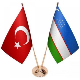 Resim Masa Üstü Özbekistan Bayrağı Türk Bayrağı İkili Pirinç Direk Masa 
