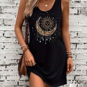 Resim Kedi Kulaklıklı Yazlık Askısız Elbise, Rahat Yuvarlak Yaka Örgü Polyester Elbise, %95 Polyester %5 Elastan, 180g/m² Kumaş Ağırlığı, Bahar Mevsimi A Pendulum Stili 