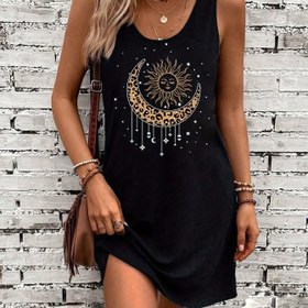 Resim Kedi Kulaklıklı Yazlık Askısız Elbise, Rahat Yuvarlak Yaka Örgü Polyester Elbise, %95 Polyester %5 Elastan, 180g/m² Kumaş Ağırlığı, Bahar Mevsimi A Pendulum Stili 