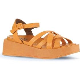 Resim Bueno Shoes Kadın Dolgu Topuklu Sandalet 01WA4301 01WA4301 Turuncu Deri 5 cm Topuk Yüksekliği Rahat Kullanım 