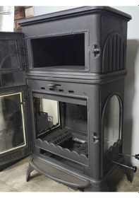 Resim Fs-024-ak Modena Lüx Oven Alttan Küllüklü 3 Camlı Kuzineli Döküm Soba 