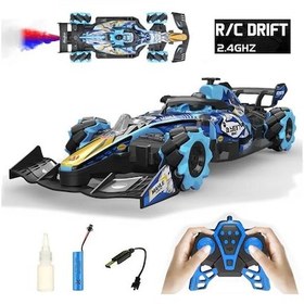 Resim Sesli Işıklı Şarjlı 1:10 Büyük Ölçek Kumandalı Duman Atan Full Fonksiyon F1 Araç Rc Oyuncak Araba Mavi Mavi 