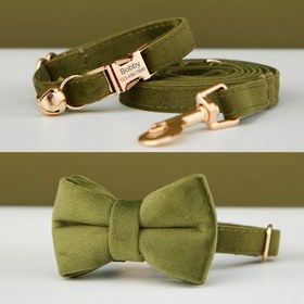 Resim Cat Collar Velvet Cat Collar with Bell 649724 - Avocado Leash + Bow Tie / S/M 