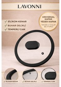 Resim 22 Cm Silikon Kenarlı Isıya Dayanıklı Buhar Delikli Tencere Kapağı Universal Yedek Kapak Siyah 
