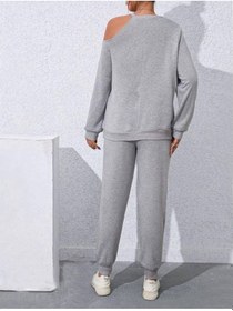 Resim Omuz Detay İki İplik İkili Eşofman Takım Gri 