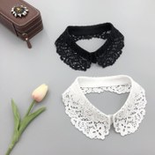 Resim Siyah ve Beyaz Dantel Yaka Kravat - 43cm/16.9inç - Örgü Kumaş - Elde Yıkanabilir - Polyester Malzeme - Kadın Moda Aksesuarı 