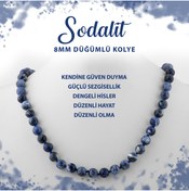 Resim Deniz Doğal Taş Sertifikalı Sodalit 8 Mm Düğümlü Doğal Taş Kolye 