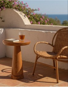 Resim ASELYA HOME Doğal Ahşap Tekli Mantar Yan Sehpa Modern Fiskos Çiçeklik Yatak Odası 50Cm 