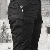 Resim Erkek Taktik Kargo Pantolonu - Dayanıklı Çoklu Cep İş Giyimi, Açık Hava, Yürüyüş ve İnşaat İçin | Kemer Olmadan Ayarlanabilir Bel, Siyah, Yürüyüş Ekipmanı, Bahar Düşümü Giyimi, Fonksiyonel Tasarım, Sağlam Kumaş 