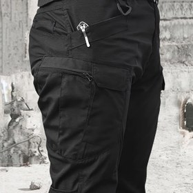 Resim Erkek Taktik Kargo Pantolonu - Dayanıklı Çoklu Cep İş Giyimi, Açık Hava, Yürüyüş ve İnşaat İçin | Kemer Olmadan Ayarlanabilir Bel, Siyah, Yürüyüş Ekipmanı, Bahar Düşümü Giyimi, Fonksiyonel Tasarım, Sağlam Kumaş 