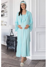 Resim Mecit Pijama Mecit 5354 Turkuaz Sabahlıklı Lohusa Gecelik Takım 