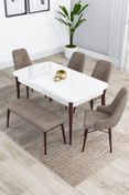 Resim Canisa Kar Serisi 80x132 Mdf Ceviz Ayak Beyaz Masa 4 Cappucino Sandalye 1 Bench Mutfak Masası Takımı 