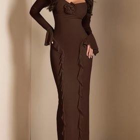 Resim Yeni Fransız Fırfır Korsajlı Bodycon Elbise, Romantik Parti Akşam Yemeği Abiyeleri İçin 