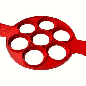 Resim 7 Boşluklu Silikon Pankek ve Yumurta Yüzük Kalıbı - Yapışmaz Kırmızı Gıda Sınıfı Silikon Kahvaltı Makinesi ile Eşit Şekillerde, Ev ve Restoran Kullanımı için Kolay Temizlenebilir 