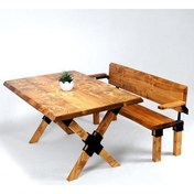 Resim Doğal Ağaç Masif Kütük Masa ( Ağaç Ayak ) 75CM x 145CM + 1 Bank Bench 