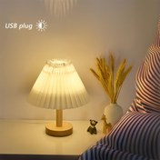 Resim 1 adet USB ile Çalışan LED Pilimli Lamba ve Vintage Ahşap Tabanı - Yatak Odası için Modern İskandinav Tarzı Ayarlanabilir Gece Işığı, Masaüstü Dekor ve Rahat Bir Atmosfer İçin Lamba 