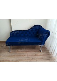 Resim Ters Kol Dekoratif Bihter Koltuk Josefin Puf 130 Cm Gümüş Ayak Lacivert 