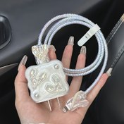 Resim 5'li Apple 18W/20W Şarj Cihazı Özel Koruyucu Kılıf, 3D Karikatür Kristal Altın Aşk Şarj Başlığı ve Cep Telefonu Kablosu Koruma ile 