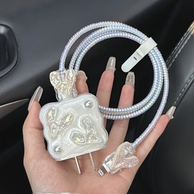Resim 5'li Apple 18W/20W Şarj Cihazı Özel Koruyucu Kılıf, 3D Karikatür Kristal Altın Aşk Şarj Başlığı ve Cep Telefonu Kablosu Koruma ile 