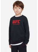 Resim Ufc Logo Baskılı Unisex Çocuk Siyah Sweatshirt Siyah 