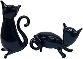 Resim Murano Cam İkili Kara Kedi Dekoratif Biblo 