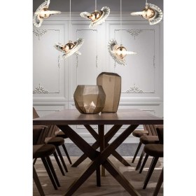 Resim Woodhub Lu x ury Modern Crystal Sarkıt LED Avize Beşli Sıralı Yemek Masası Gold Sarı 