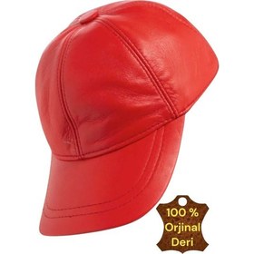 Resim Unisex %100 Deri Arkadan Ayarlanabilir Baseball Kep Şapka Kırmızı 