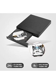 Resim Renvox USB 3.0 Harici DVD-RW + SD/TF Kart Okuyucu + 3 Port USB Hub Ultra İnce Optik Sürücü 