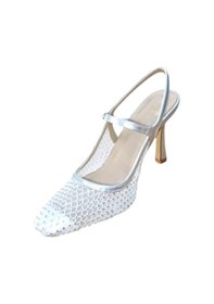 Resim Flora 3025 Kadın Taşlı Fileli Abiye Ayakkabı Gümüş Siyah 