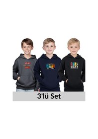 Resim Panios Kids 3'lü Kapüşonlu Kanguru Cepli Baskı Detaylı Erkek Çocuk Sweatshirt Çok Renkli 