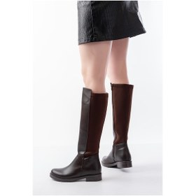 Resim 165-305 Kahve Arka Streç Fermuarlı Günlük Kadın Çizme Altın - Siyah 
