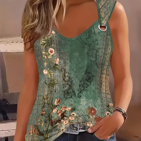 Resim Yaz için Çiçek Desenli Yüzük Süslemeli Askılı Tişört, Vintage V Yaka Kolsuz Tişört, Kadın Giyim 