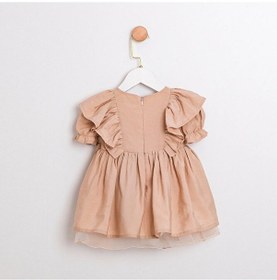 Resim Linda Balon Kollu Nakışlı Kız Bebek Elbise Açık Kahve 