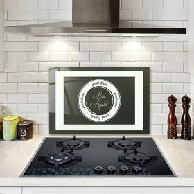 Resim Decorita Cam Ocak Arkası Koruyucu | Good Food - Siyah Fon | 40cm X 60cm 