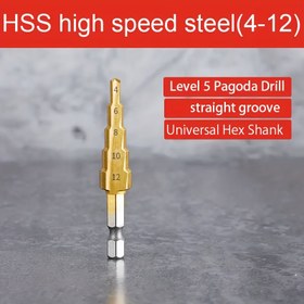 Resim Çelikten Üretilmiş Titanyum Adım Matkap Ucu, 4 ila 12mm Arası - Ahşap ve Metalde Delik Açma İçin Uygun, Altıgen Kafa Tasarımı ile. 