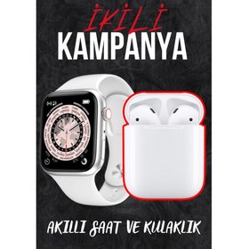 Resim Pembe Watch 7 Serisi Akıllı Saat + I12 Bluetooth Kulaklık Ikili Kampanya IPHONE14 Uyumlu Siyah 6 Ay 