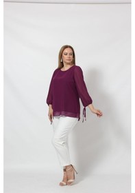 Resim Moda Berray 3243-1 Kol Ucu Bağlama Detaylı Bluz Mürdüm 001 