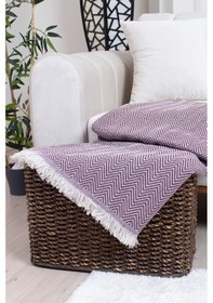 Resim Pamuklu Zikzak Desenli Püsküllü Koltuk Örtüsü 170x210 Cm Dekoratif Ve Çok Amaçlı Bordo 