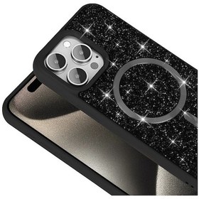 Resim Apple Uyumlu iPhone Adige İphone 15 Pro Max Uyumlu Kılıf Parlak Taşlı Pırlanta Mozaik Magsafe Özellikli Siyah - 